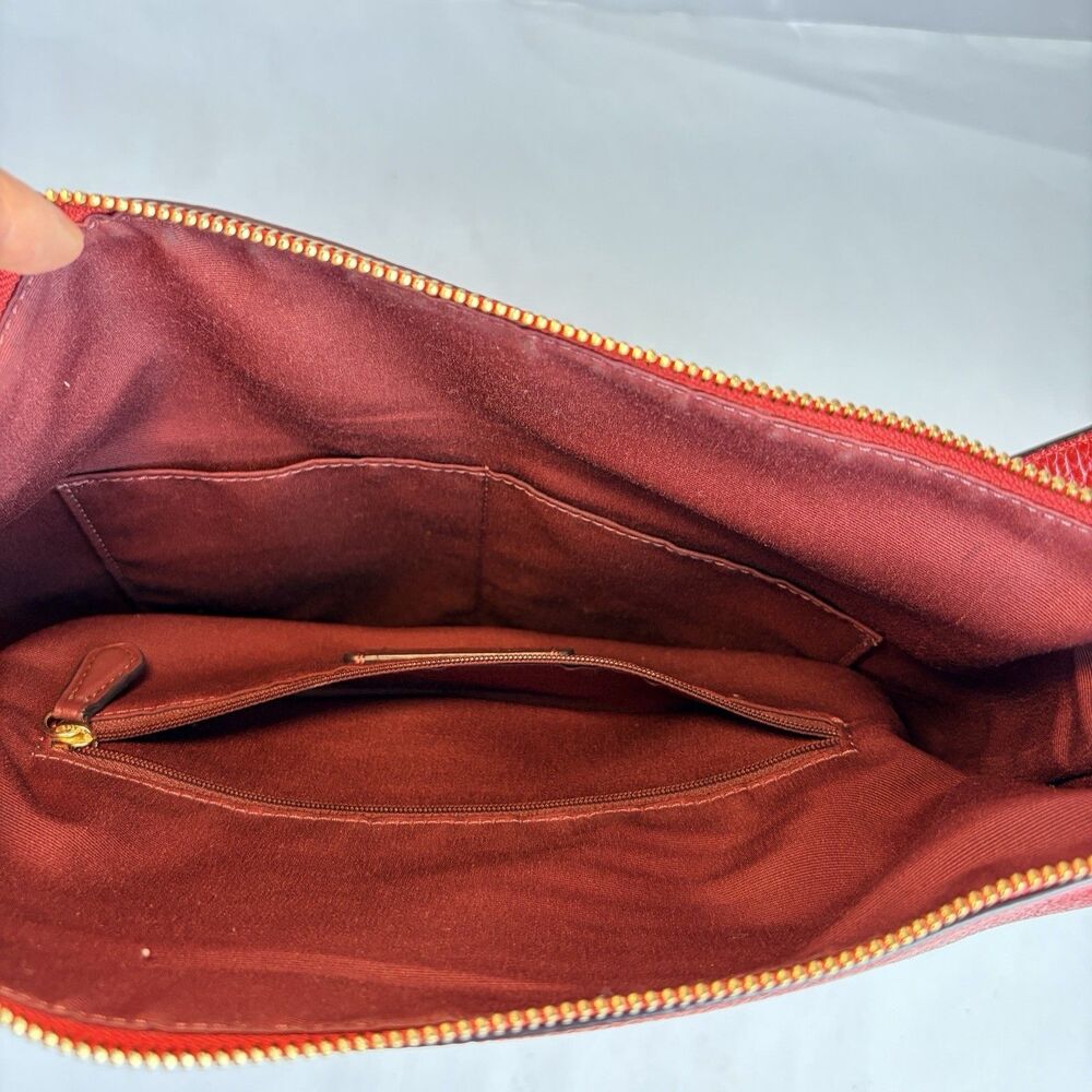 COACH C2818 Val Duffle Shoulder Bag in Pebble Red Leather 4"x12"x10" EUC - Picture 11 of 16